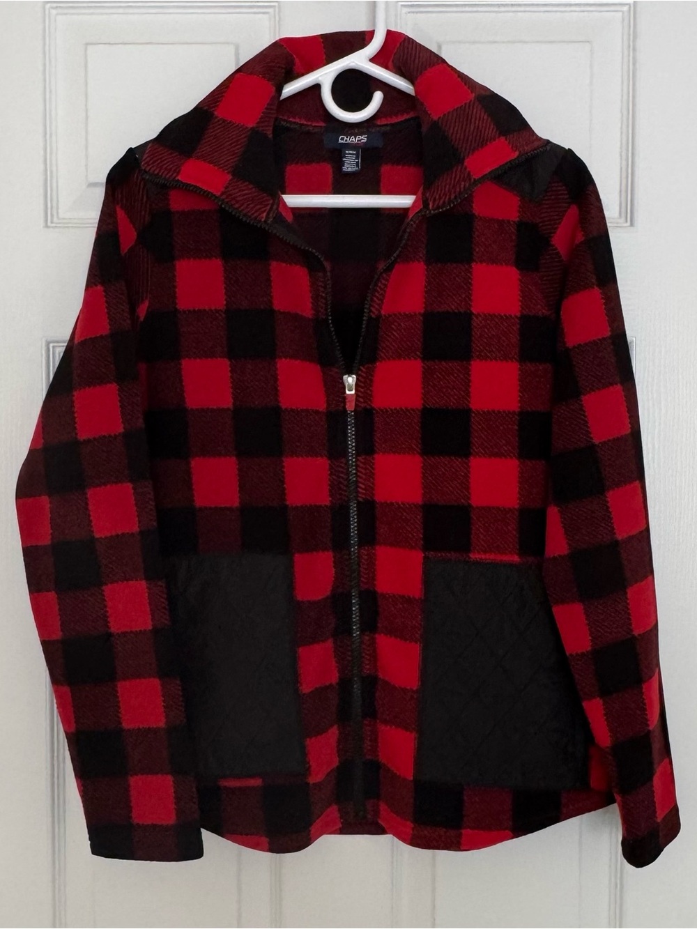 Chaps Kids Red and Black Buffalo Plaid Hooded Puffer Jacket